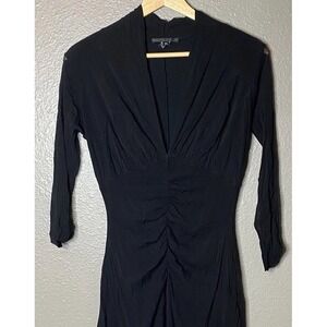 Weston Wear  Black Dress Plunge V-Neck Ruched Lined Semi Sheer USA Size Medium